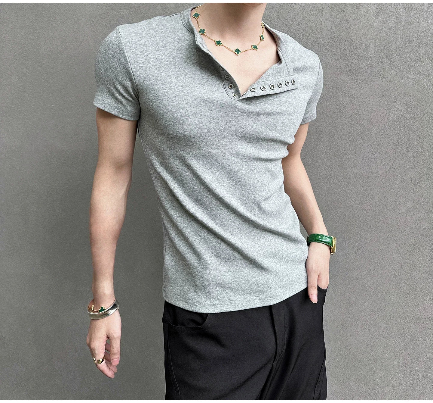 Midnight Gaze Grommet Placket Tee