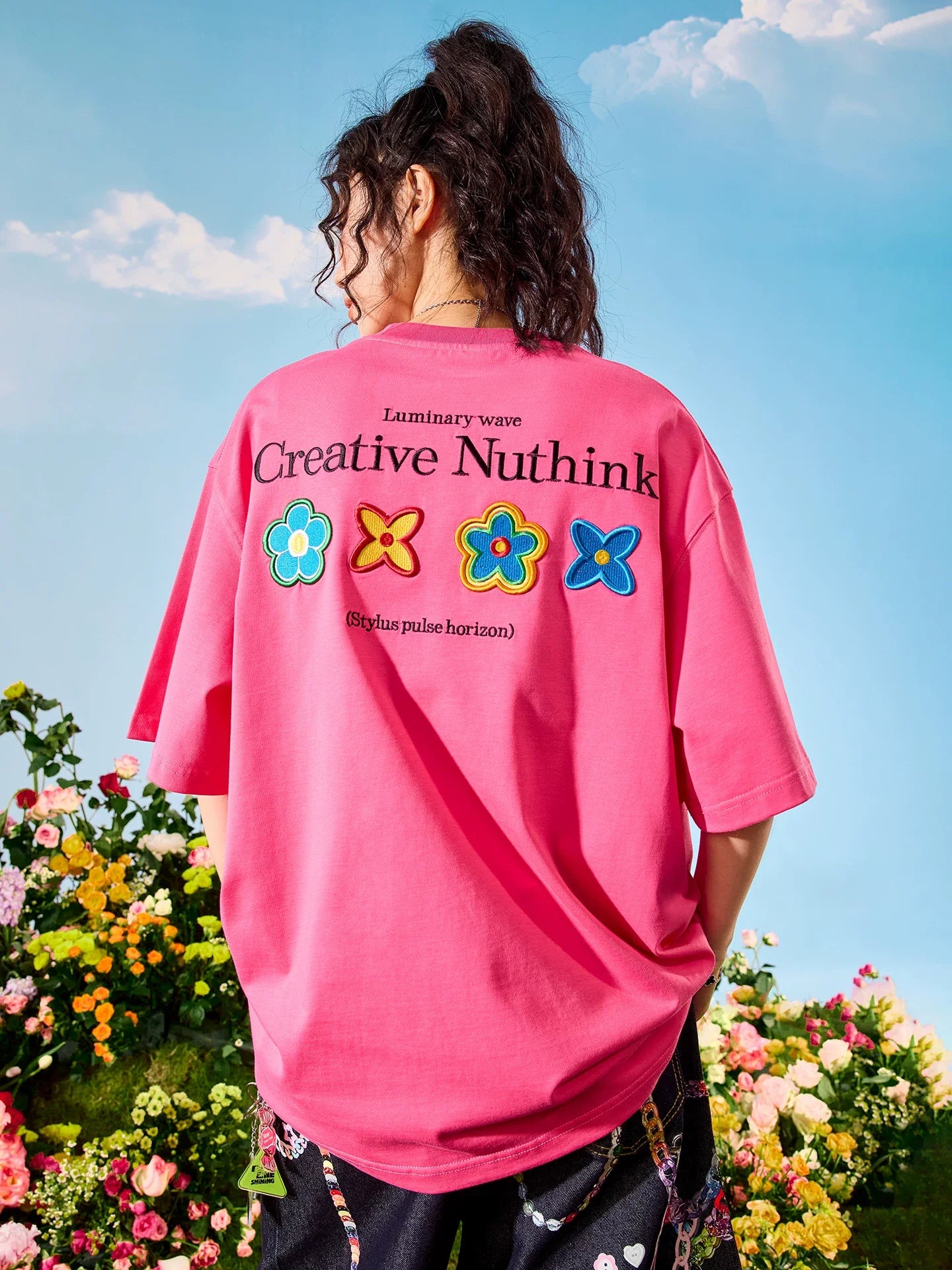 Oversized Floral Patch Graphic T-Shirt