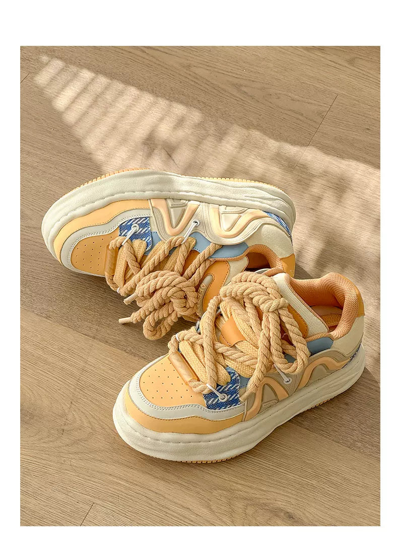 Chunky Rope Lace Thick Platform Sneakers - Skipkicks