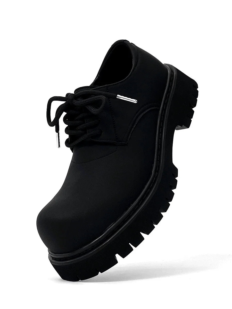 Chunky Black Matte and Glossy Platform Derby Shoes - Skipkicks