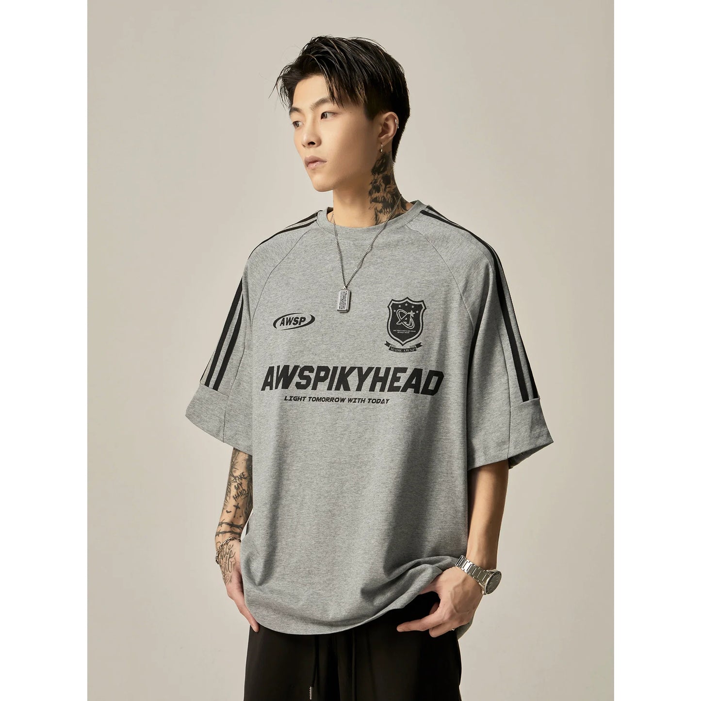 Oversized Grey Athletic Logo T-Shirt