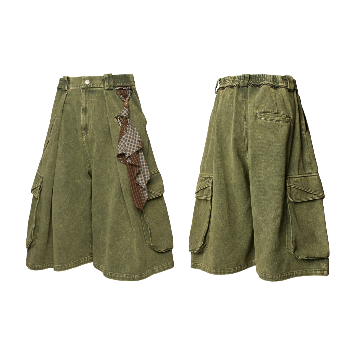 Draped Scarf Cargo Culotte Shorts