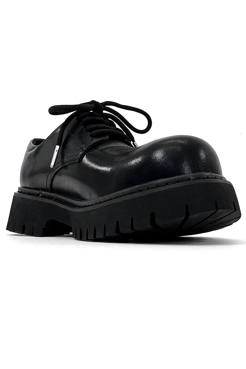 Chunky Black Matte and Glossy Platform Derby Shoes - Skipkicks