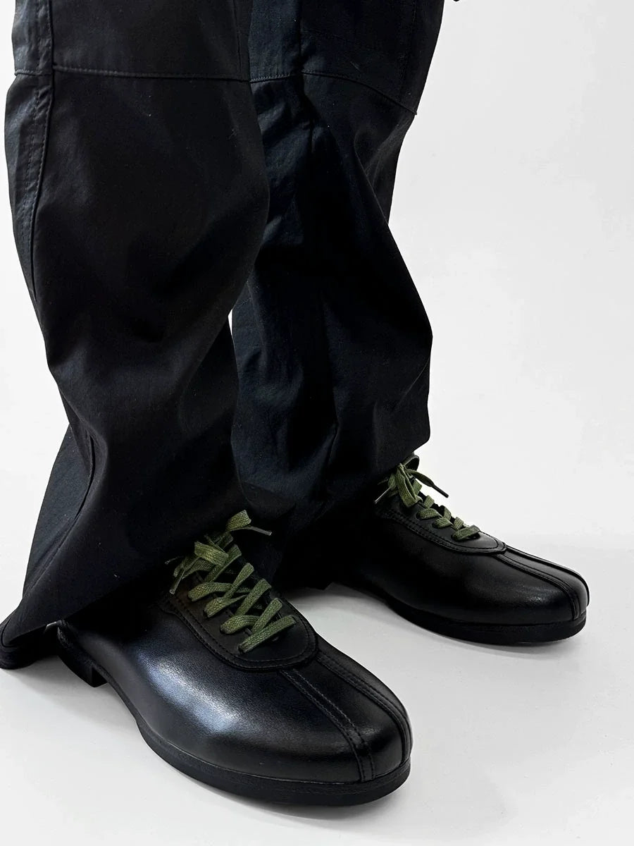 Black Split-Toe Derby Shoes with Green Laces - Skipkicks