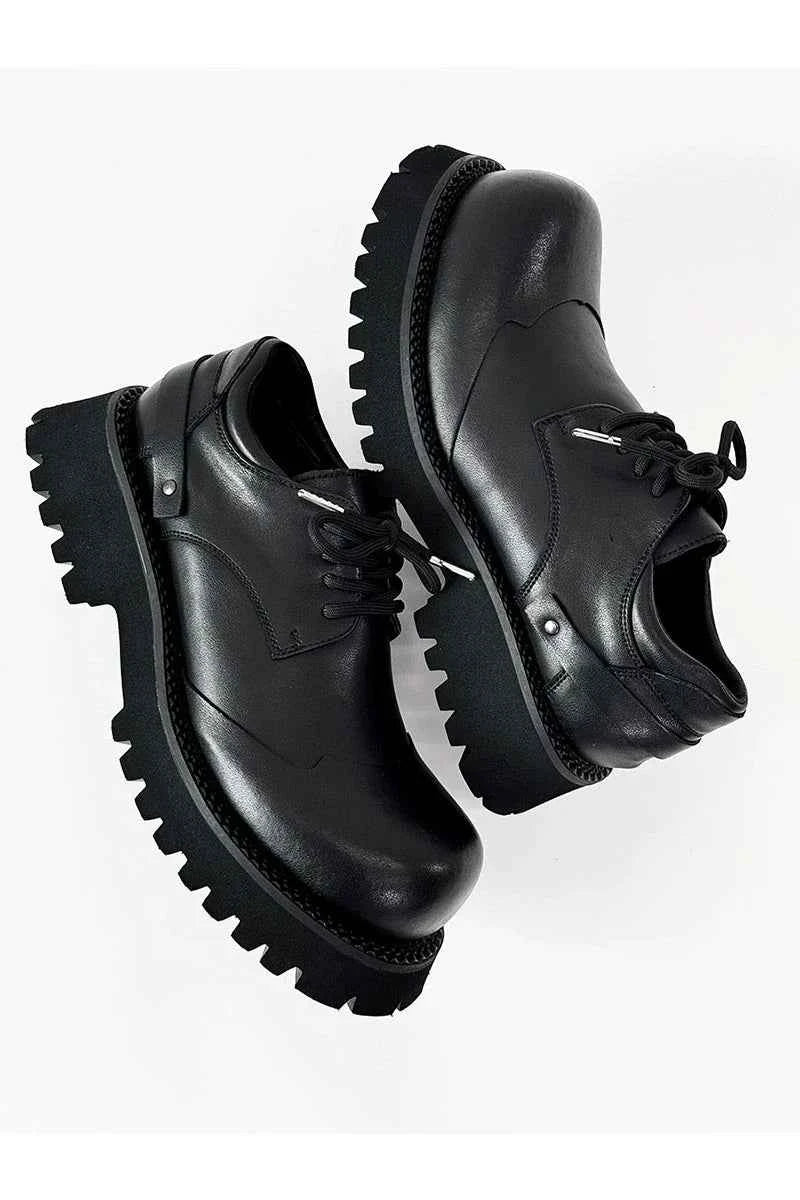 Chunky Black Platform Derby Shoes with Rounded Toe