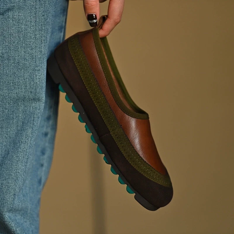 Brown Green Slip-On Comfort Shoes - Skipkicks