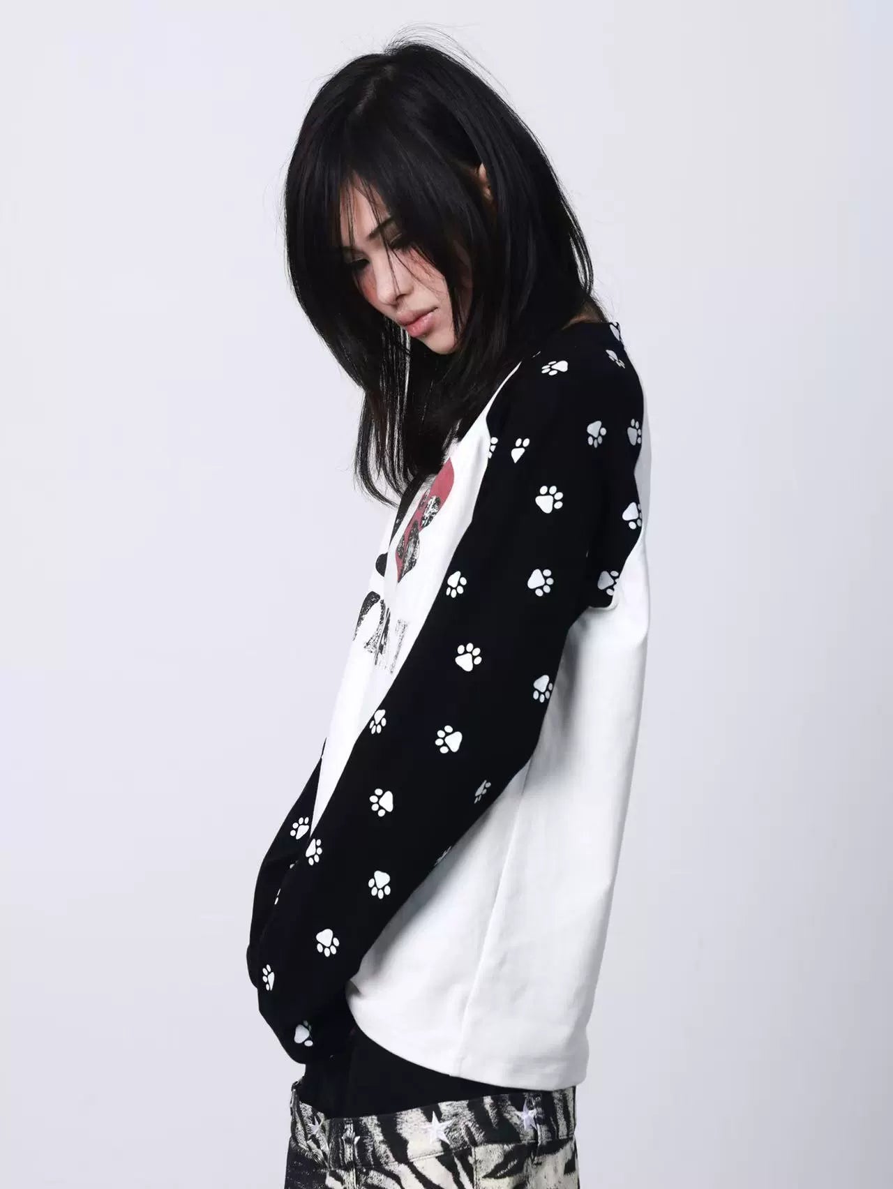 Pawprint Heart Cat Raglan Long-Sleeve Tee