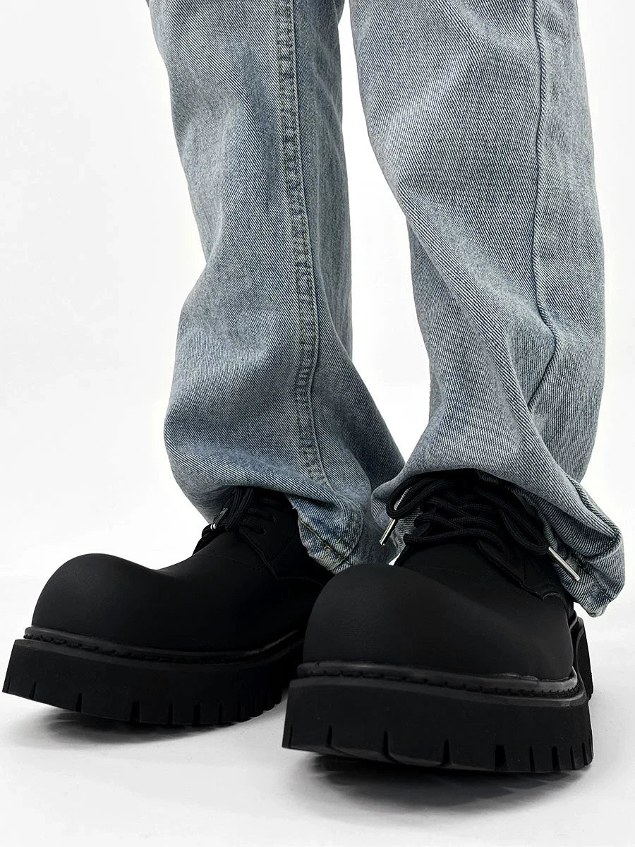 Chunky Black Matte and Glossy Platform Derby Shoes - Skipkicks
