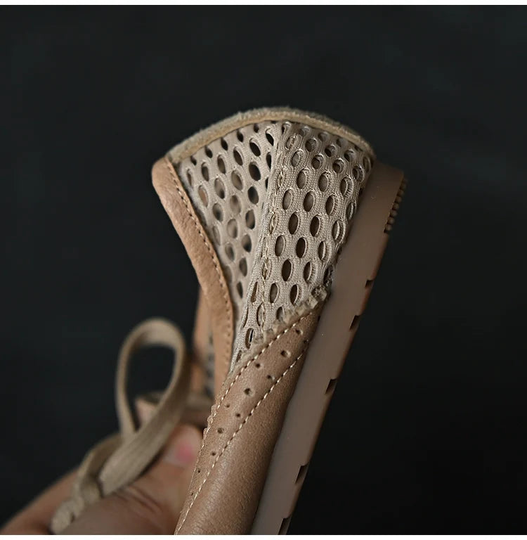 Beige Mesh Suede Lace-Up Sneakers - Skipkicks
