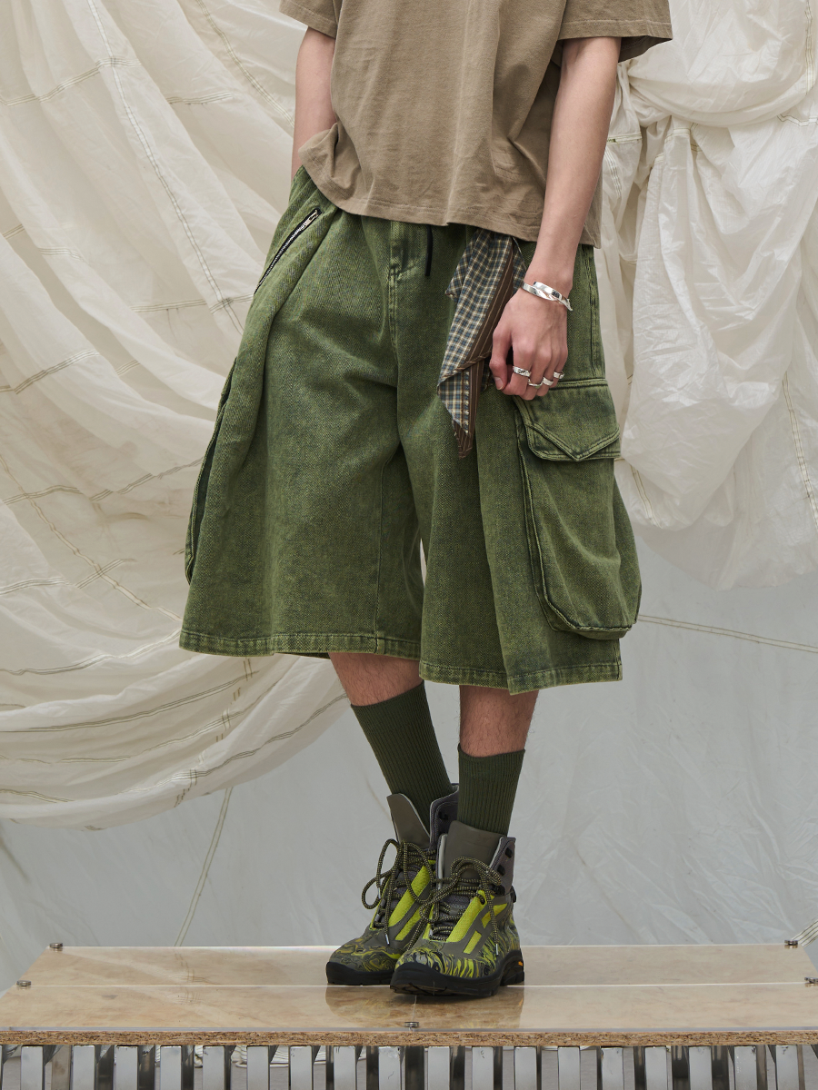 Draped Scarf Cargo Culotte Shorts