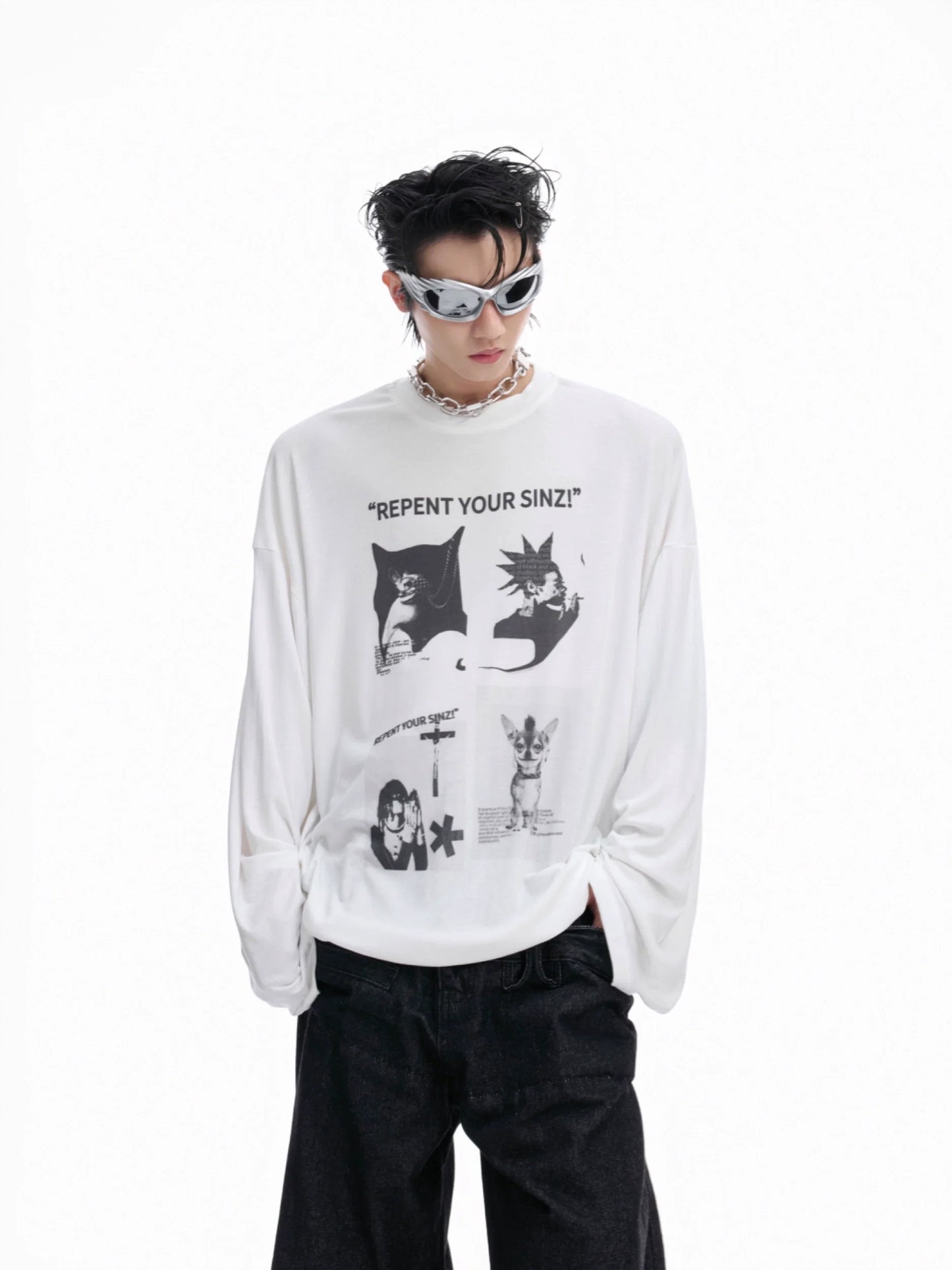Oversized Graphic Print Long Sleeve Tee