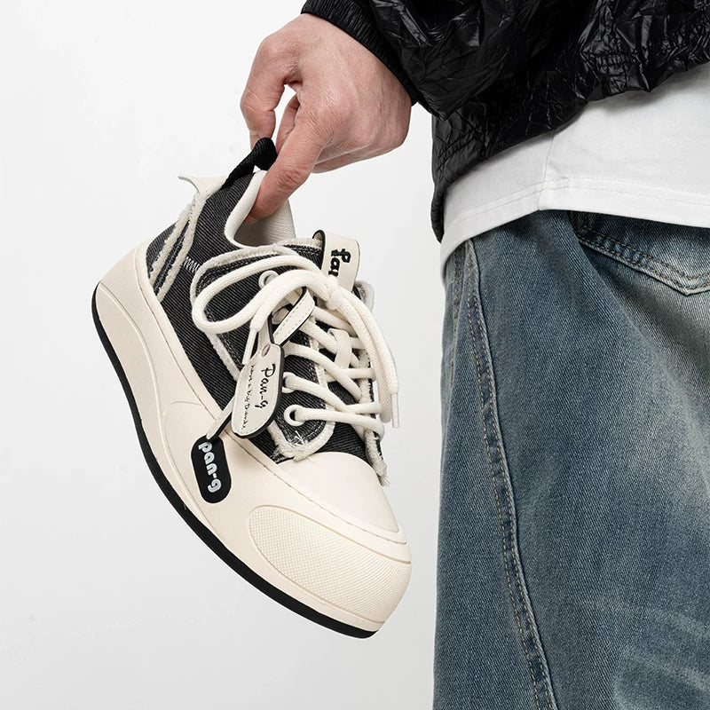 Monochrome Tag Canvas Sneakers - Skipkicks