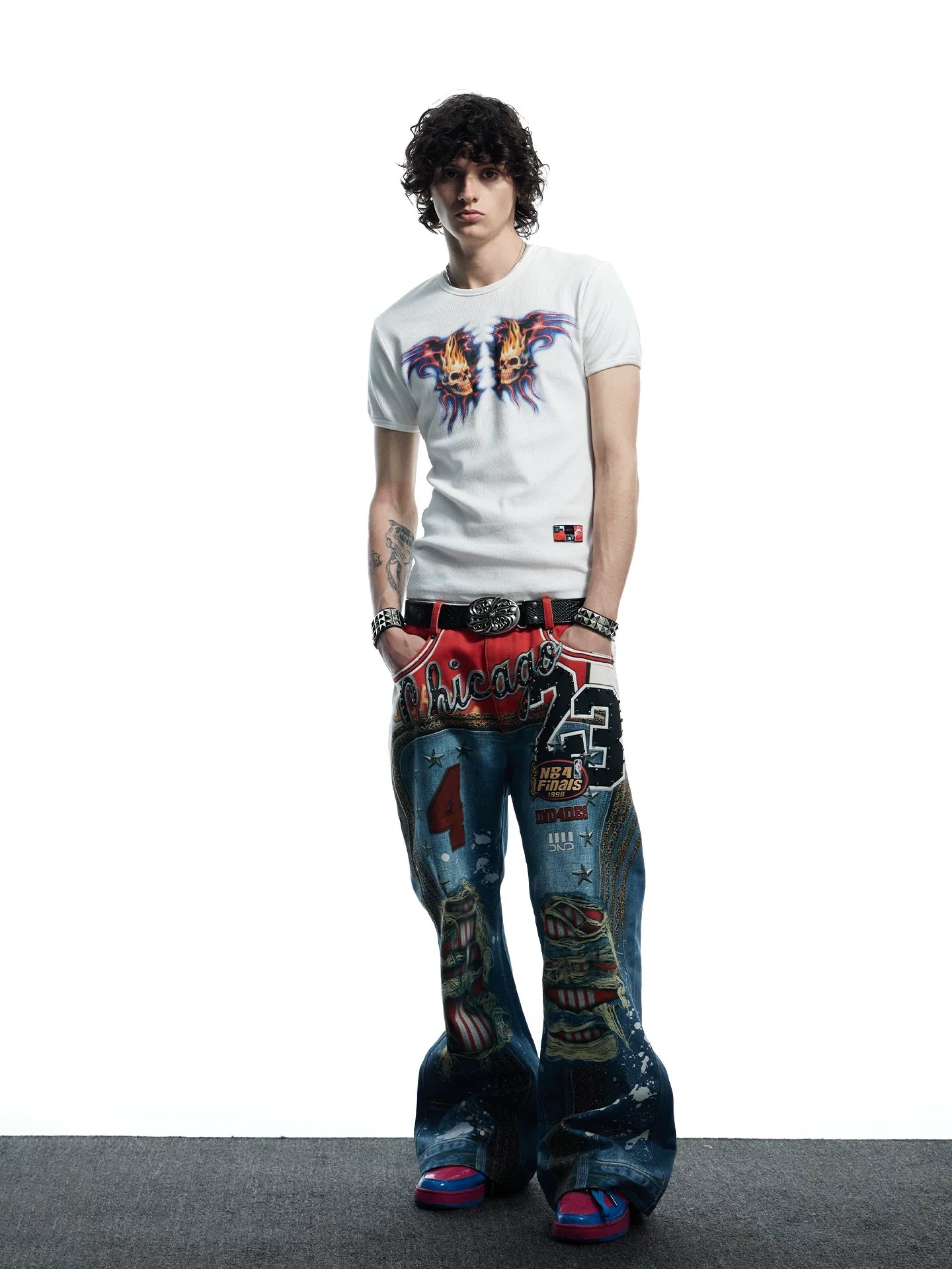 Flaming Skull Graphic Fitted Baby Tee