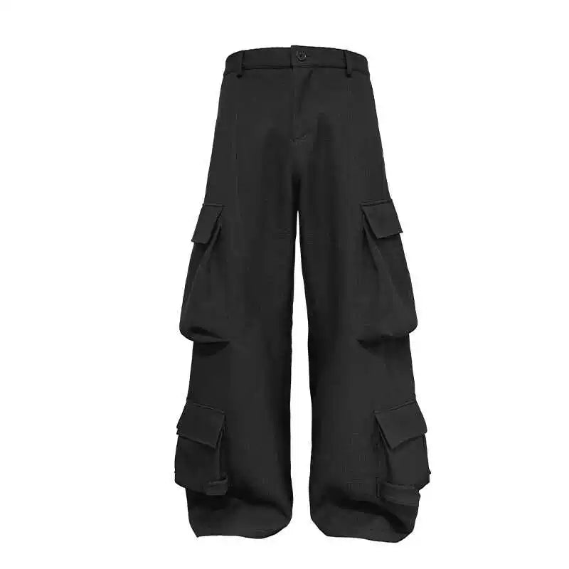 Black Wide-Leg Multi-Pocket Cargo Trousers