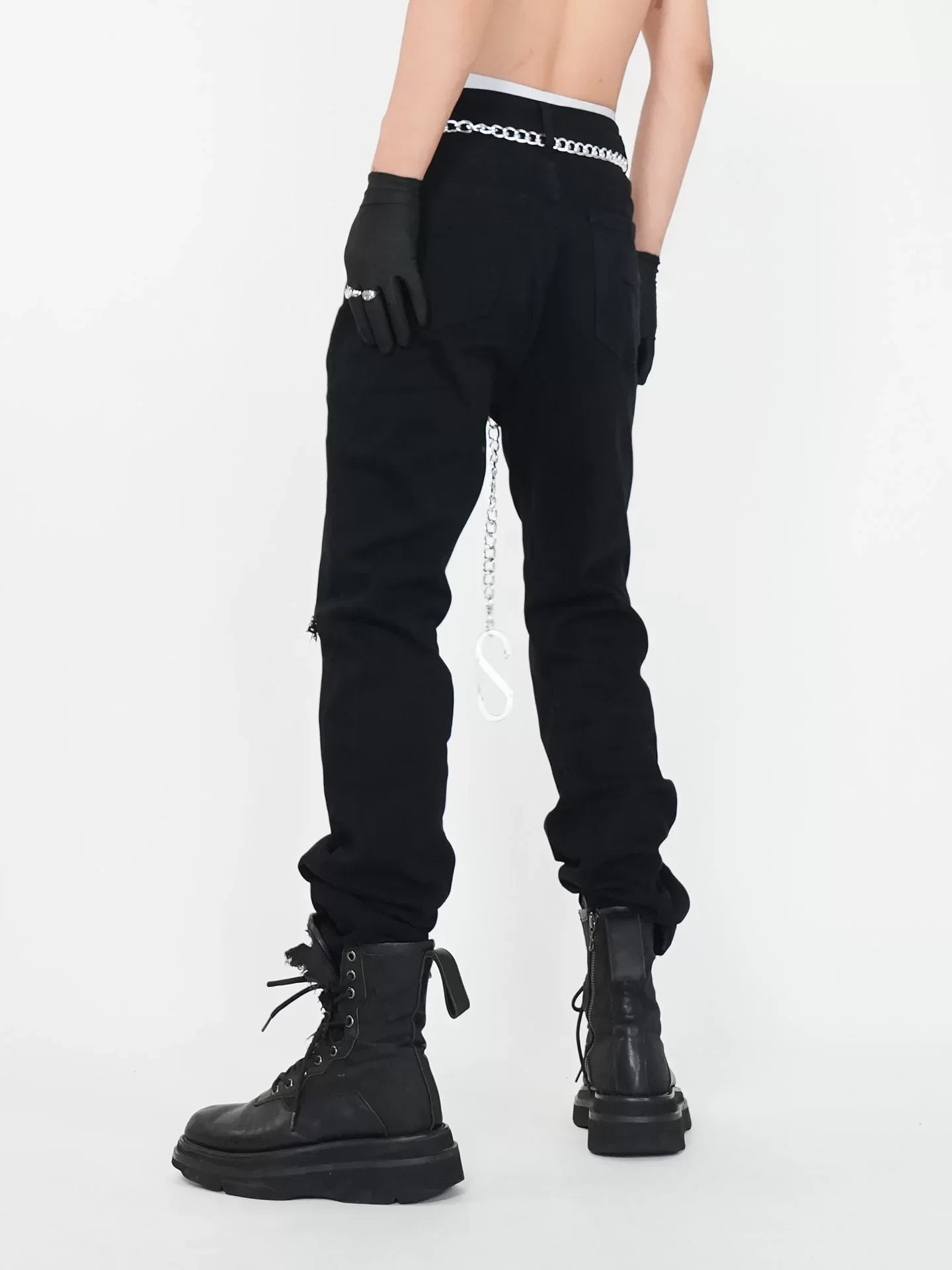 Rebel Wave Chain-Detail Ripped Cargo Jeans