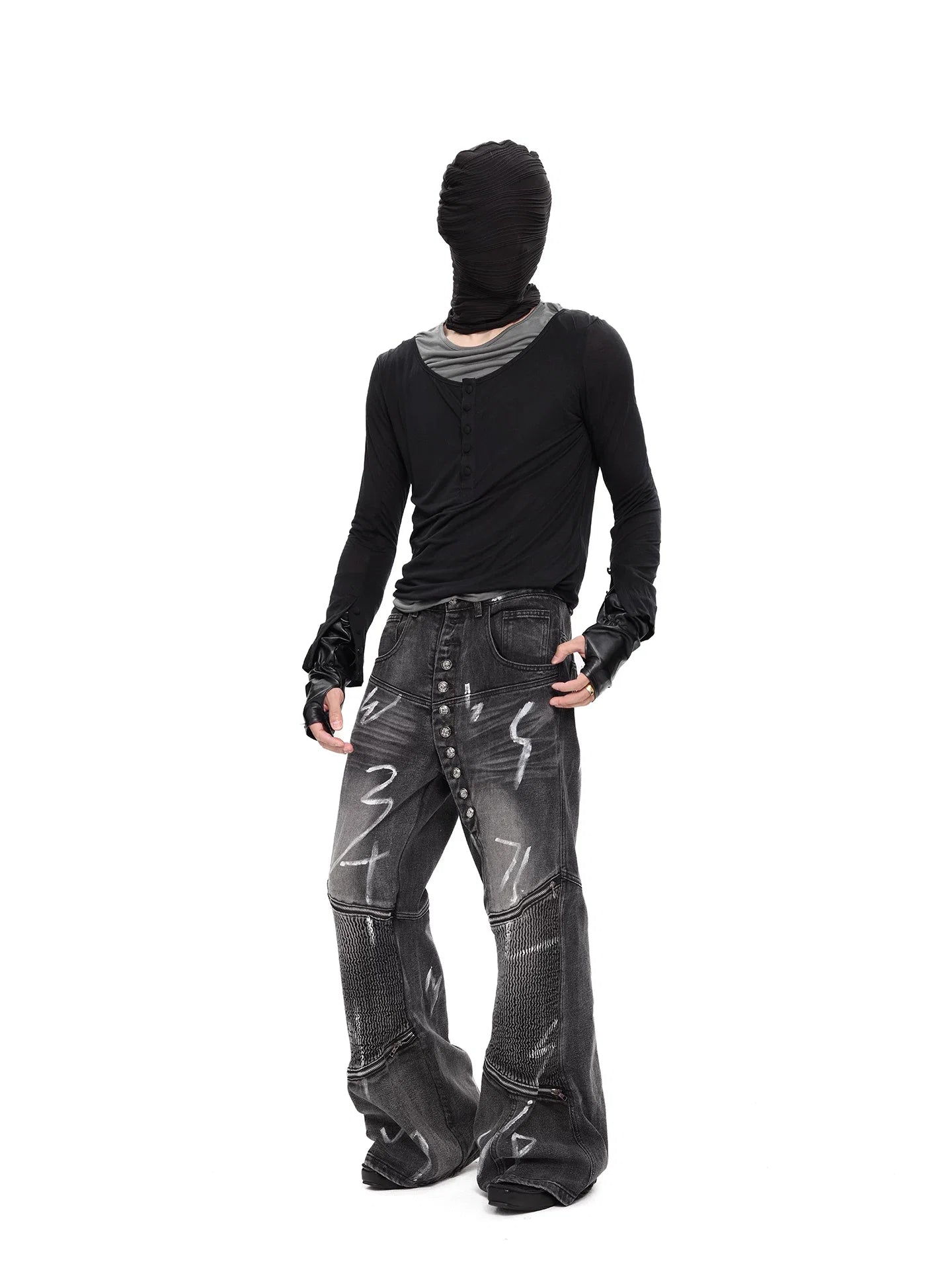 Shadow Veil Layered Ruched Henley Top