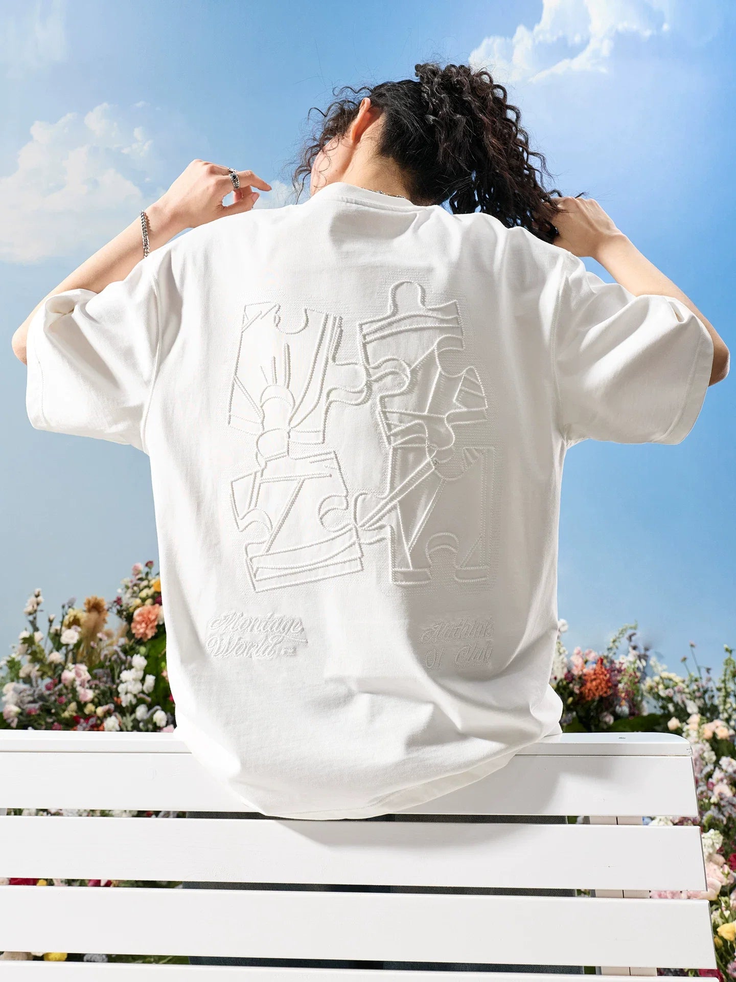 Oversized Embroidered Puzzle Graphic T-Shirt