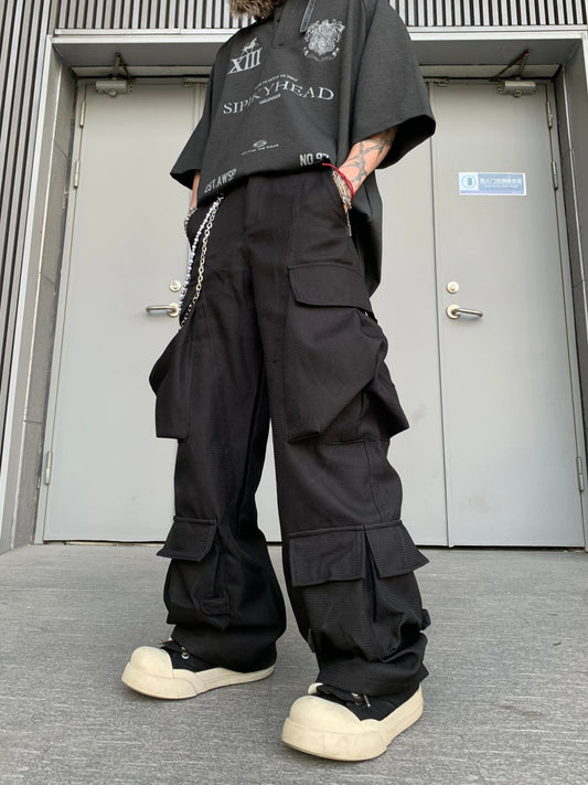 Men's Multi-Pocket Curved Wide-Leg Cargo Pants
