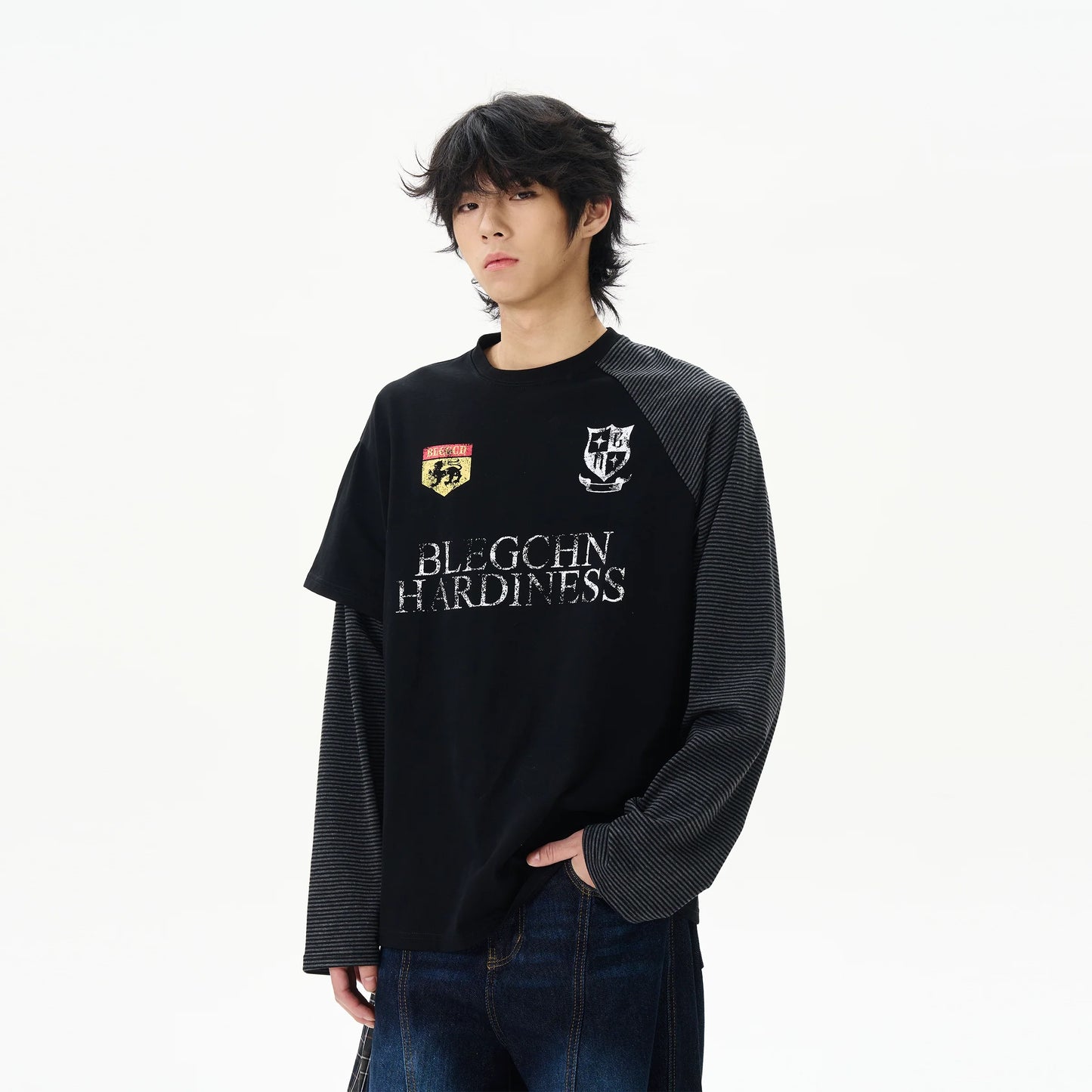 Layered Patchwork Varsity Long Sleeve Tee