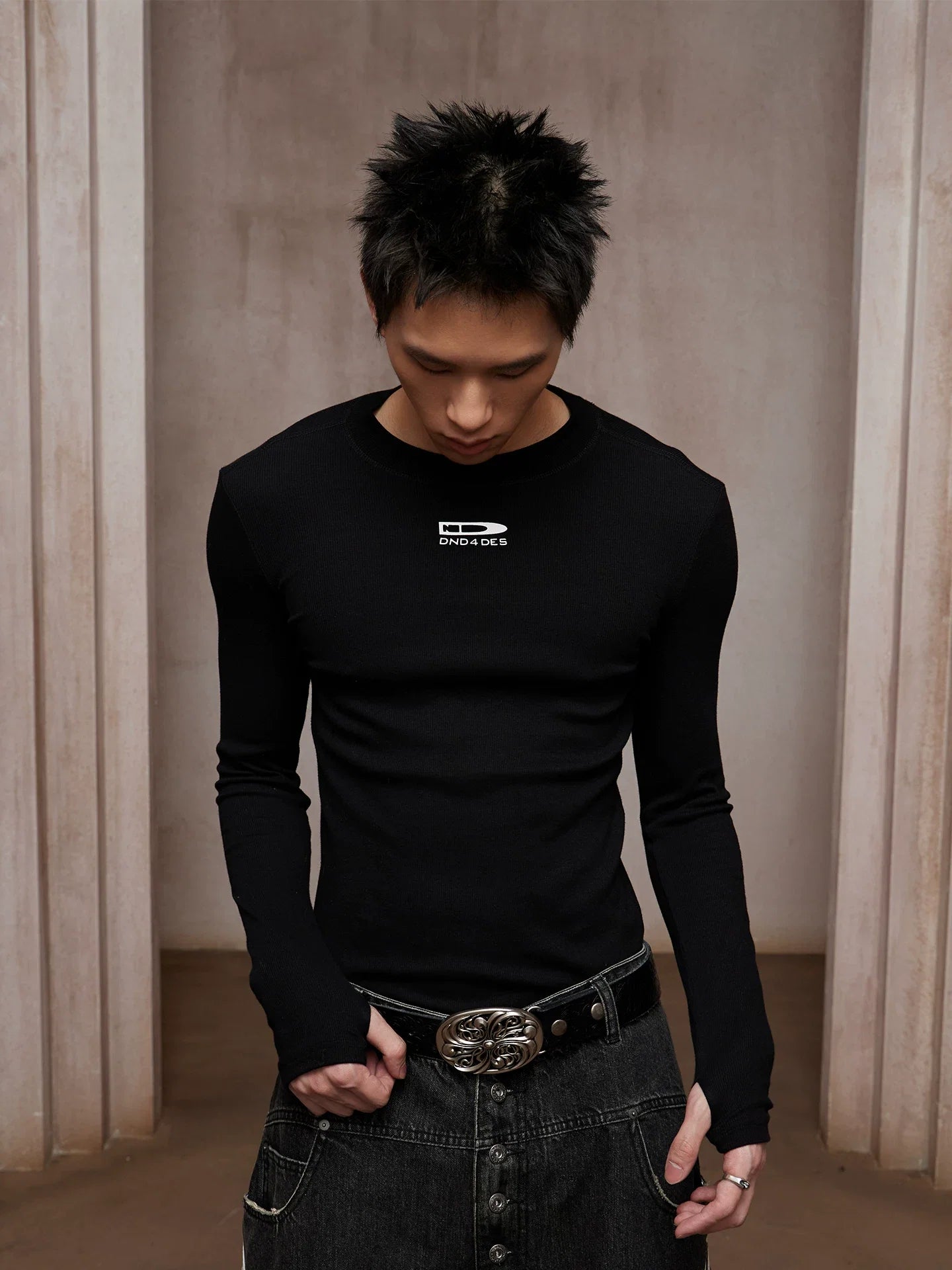 Logo Ribbed Compression Long Sleeve Tee