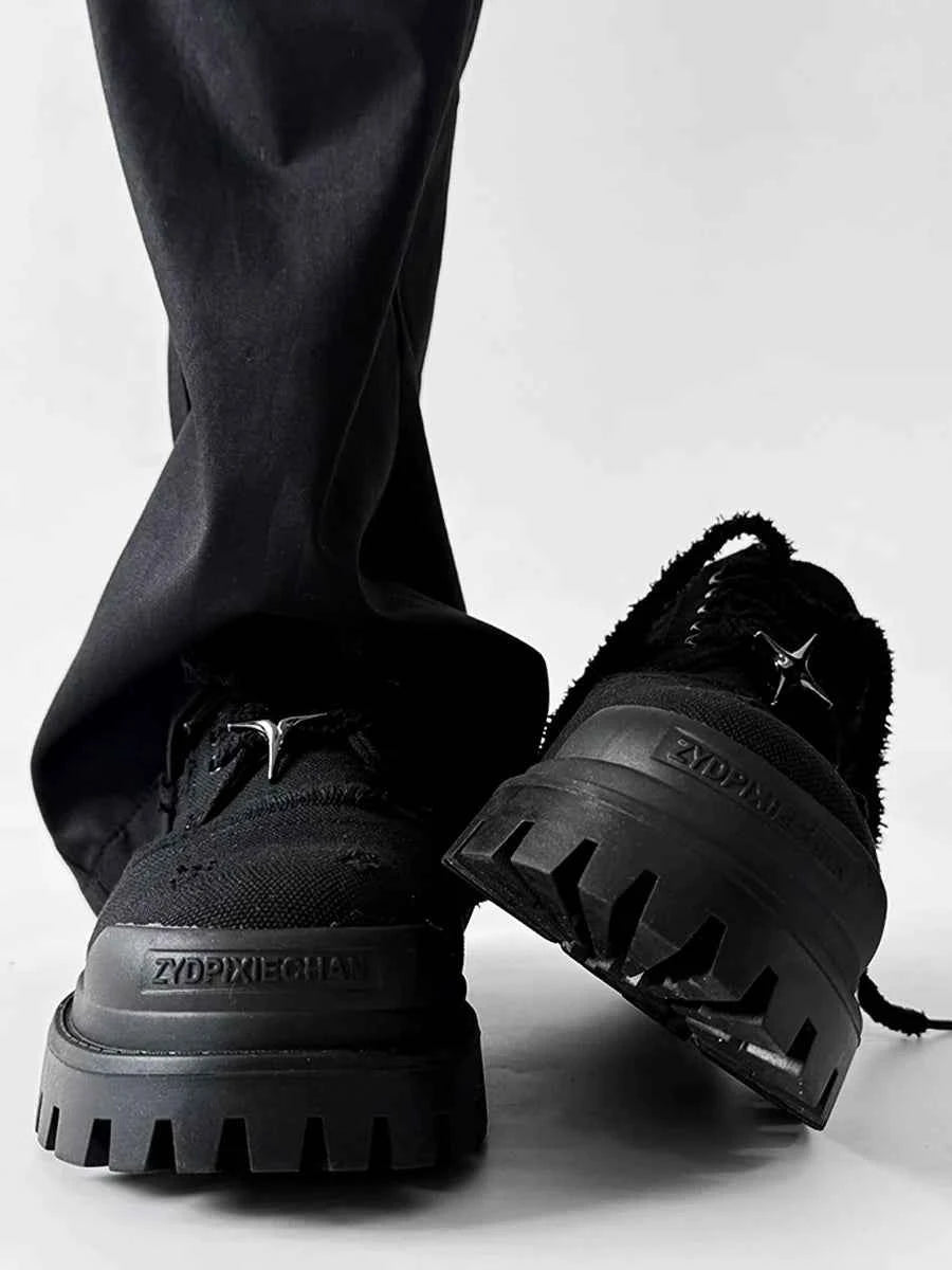 Chunky Black Canvas Platform Sneakers with Rugged Soles