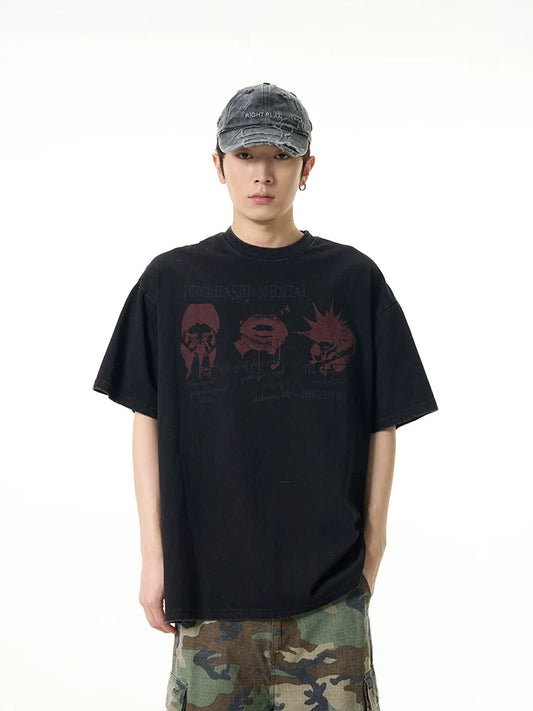 Black Oversized Graphic Tee with Red Print