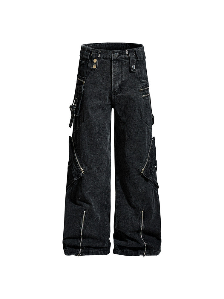 Men's Strap-Rivet Wide-Leg Cargo Jeans – Effortless Style