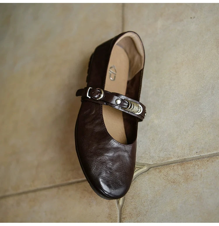 Mocha Rebel Strap Flat - Skipkicks