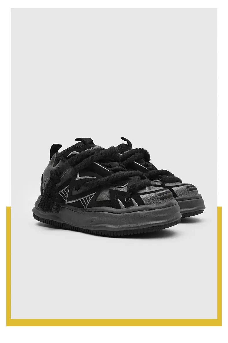 Distressed Rope-Lace Chunky Sneakers - Skipkicks