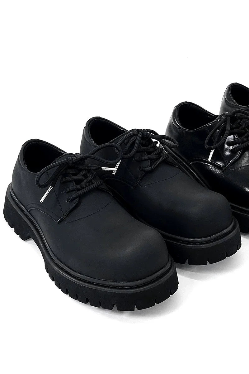 Chunky Black Matte and Glossy Platform Derby Shoes - Skipkicks