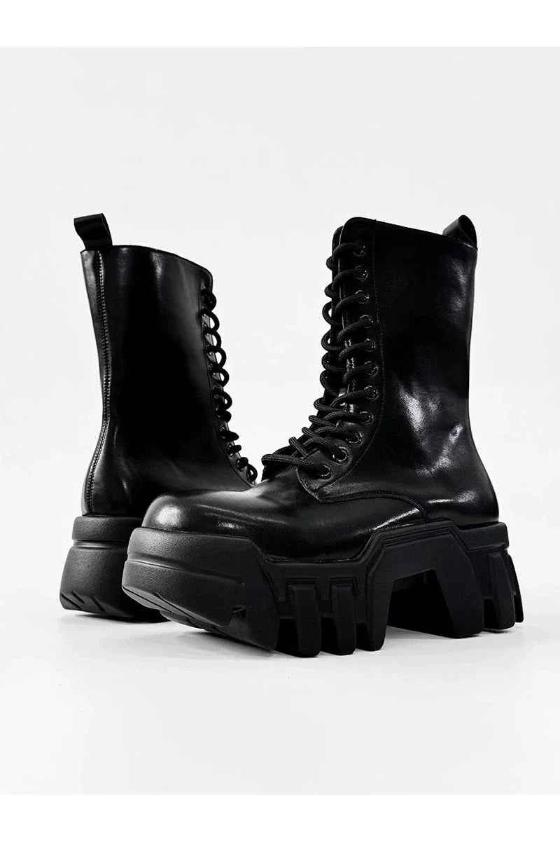 Futuristic Black Zip Platform Combat Boots
