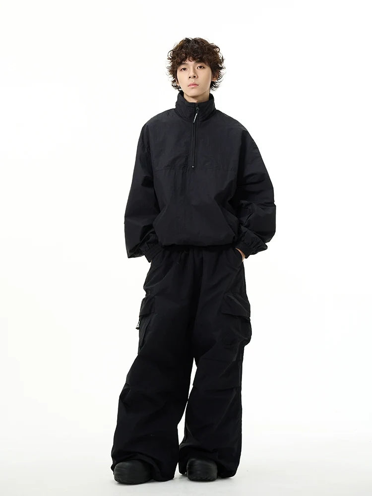 All-Black Oversized Windbreaker and Cargo Pants Setup