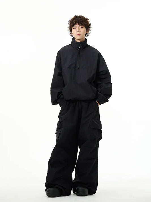 All-Black Oversized Windbreaker and Cargo Pants Setup
