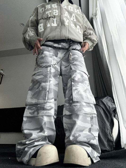 Men's Camouflage Multi-Pocket Wide-Leg Cargo Pants