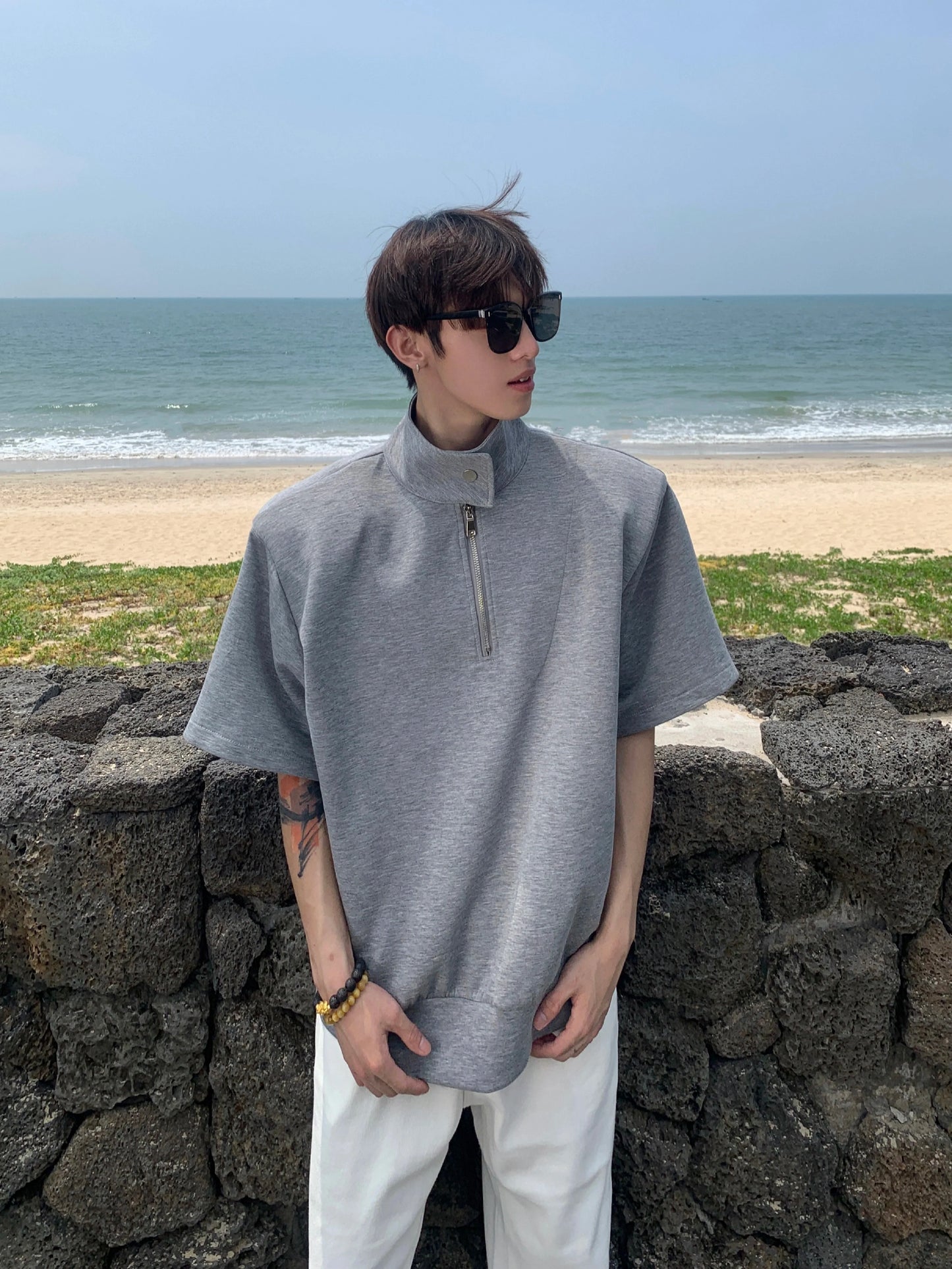 Half-Zip Stand Collar Shirt