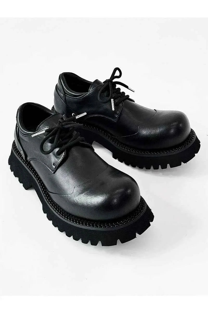 Chunky Black Platform Derby Shoes with Rounded Toe