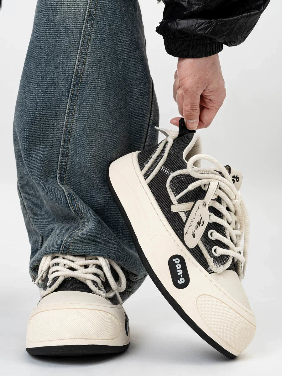 Monochrome Tag Canvas Sneakers - Skipkicks