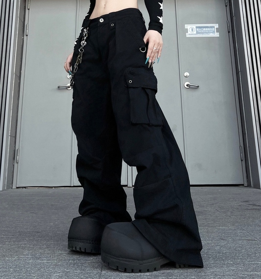 Men's Multi-Pocket Parachute Pleats Wide-Leg Cargo Pants