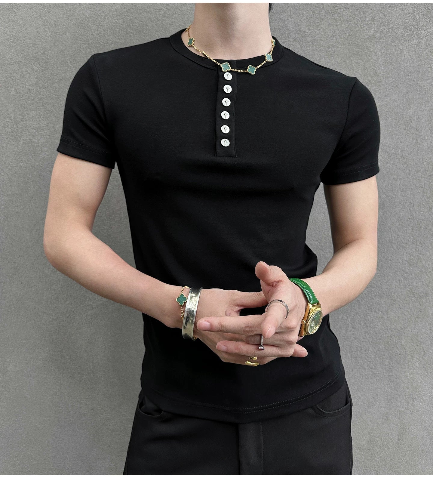 Midnight Gaze Grommet Placket Tee