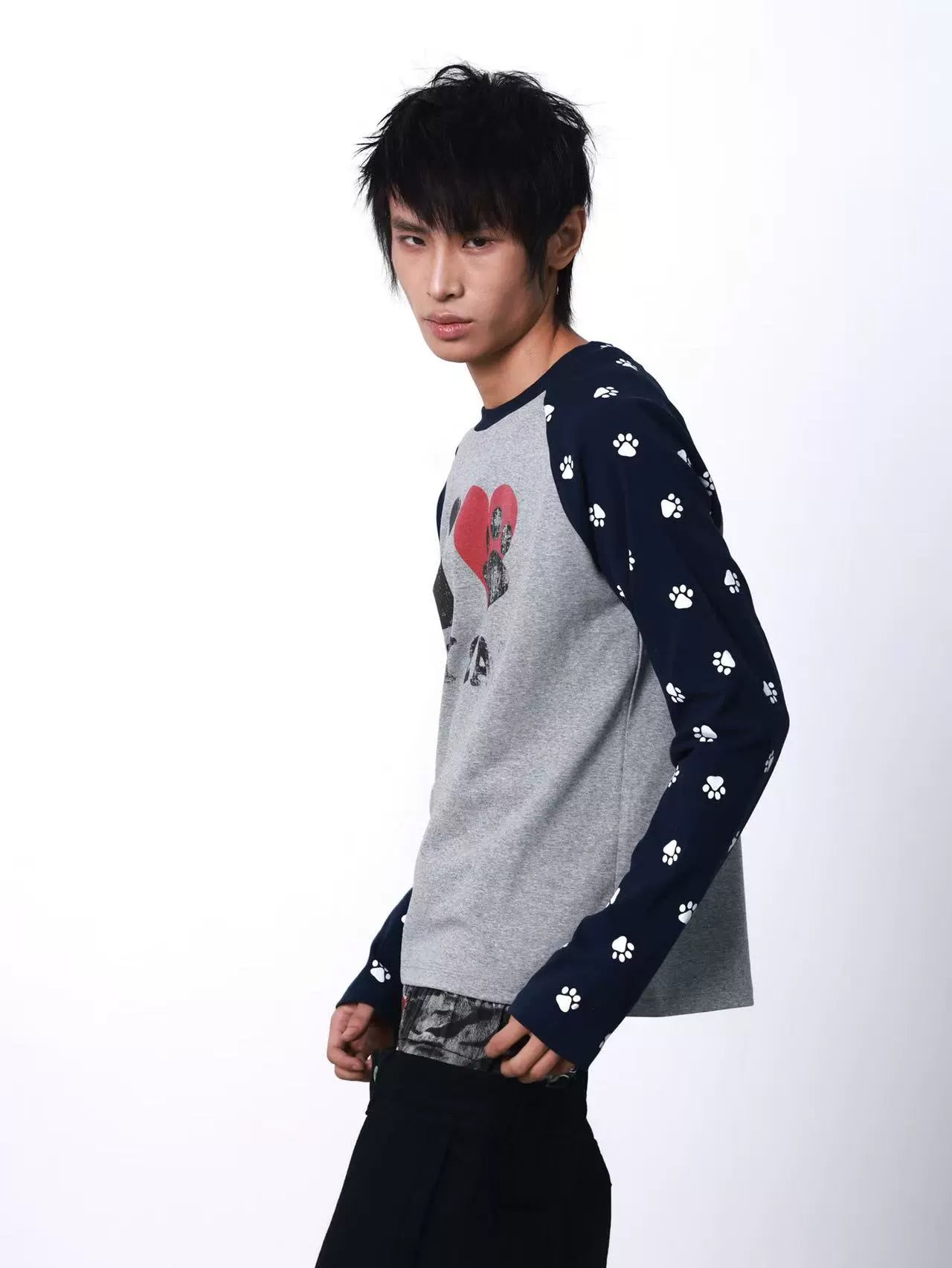 Pawprint Heart Cat Raglan Long-Sleeve Tee