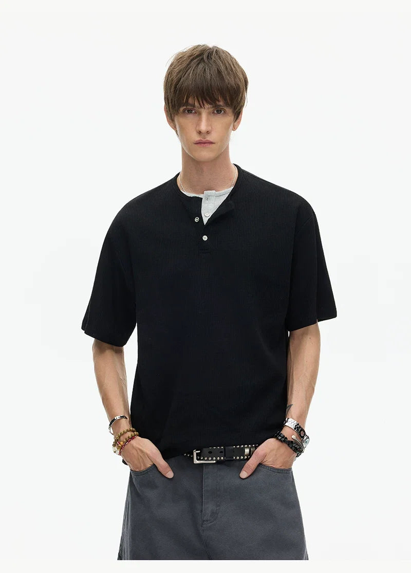Midnight Core Waffle Henley Tee