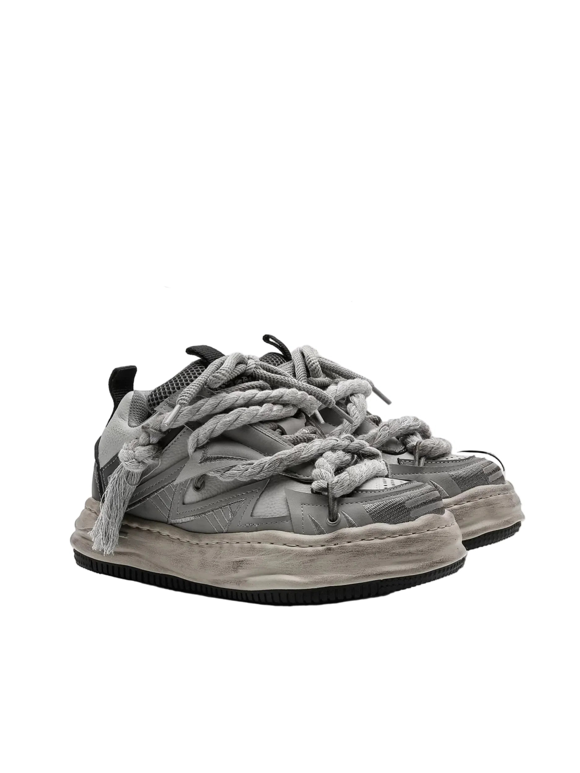 Distressed Rope-Lace Chunky Sneakers - Skipkicks
