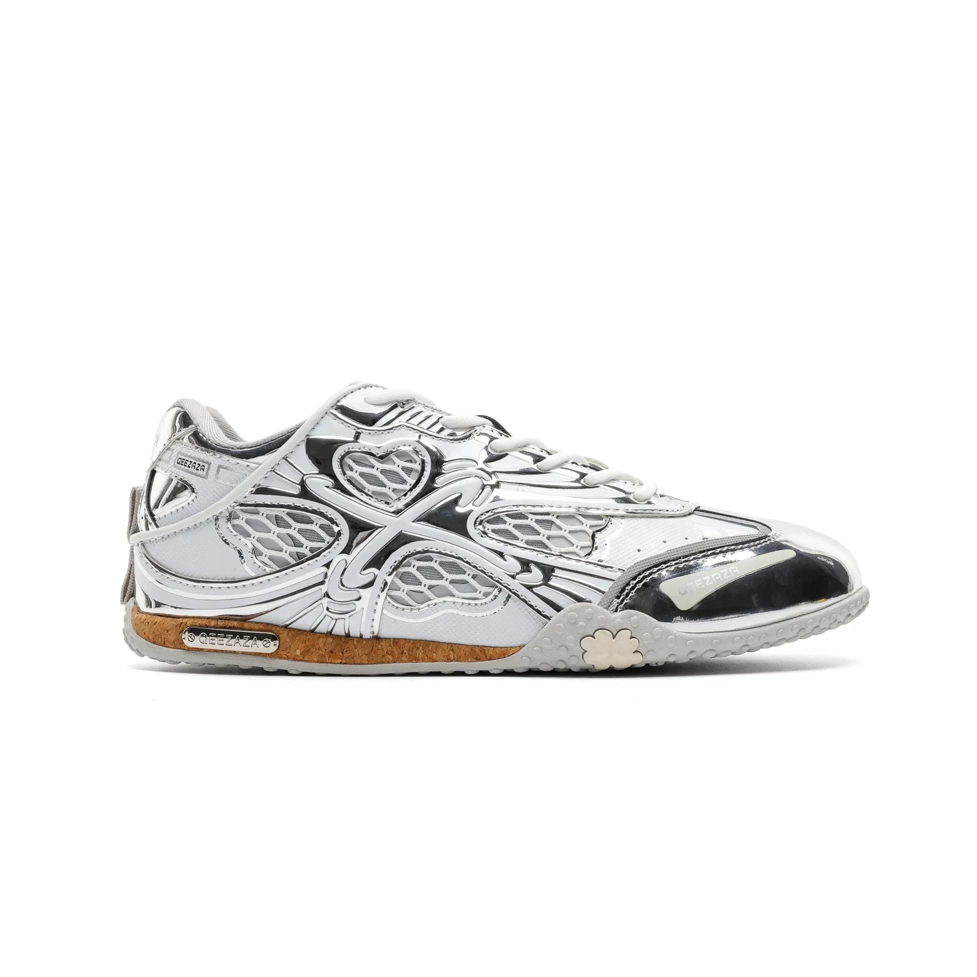 Silver Heart Mesh Retro Sneakers - Skipkicks