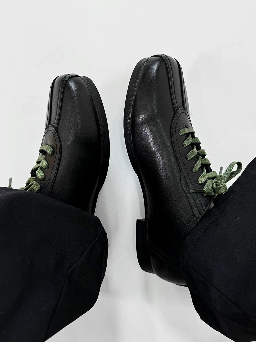 Black Split-Toe Derby Shoes with Green Laces - Skipkicks