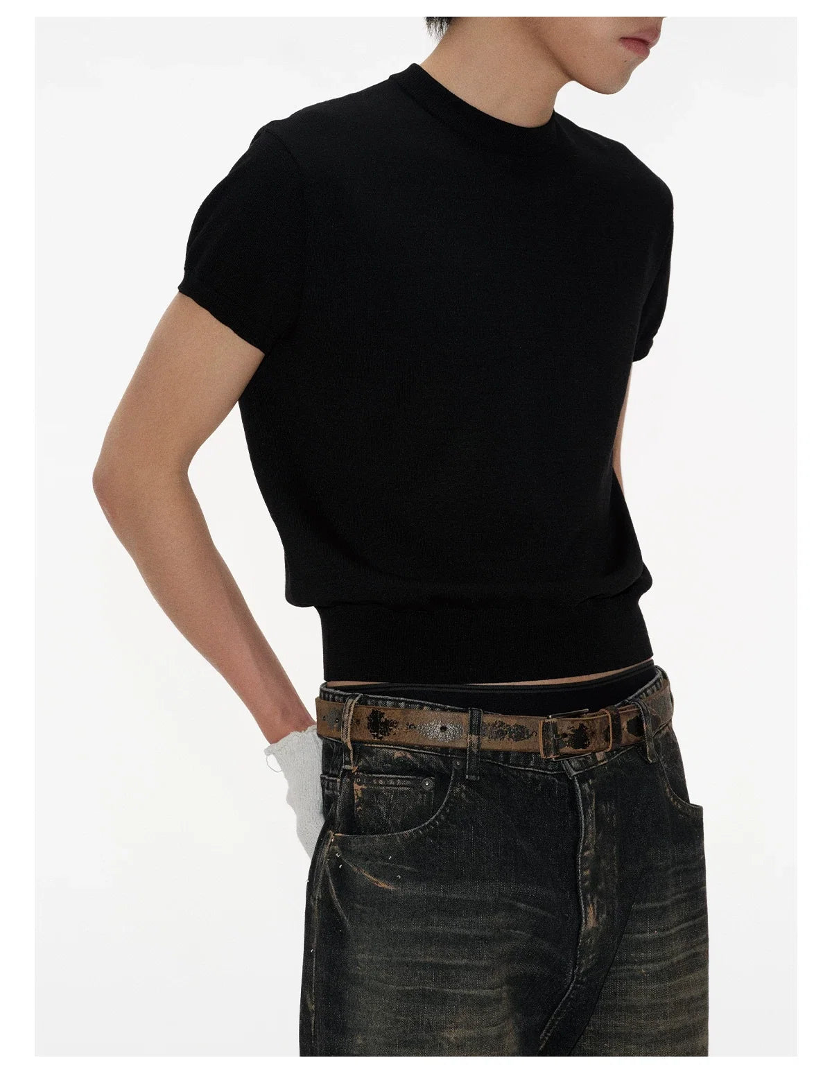 Mock Neck Short-Sleeve Knit Tee