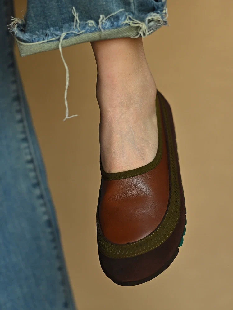 Brown Green Slip-On Comfort Shoes - Skipkicks