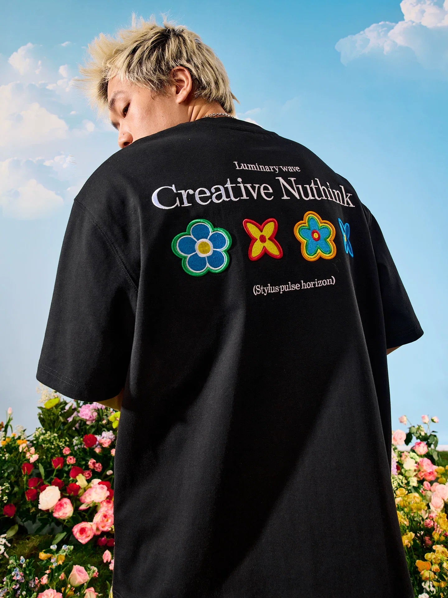 Oversized Floral Patch Graphic T-Shirt