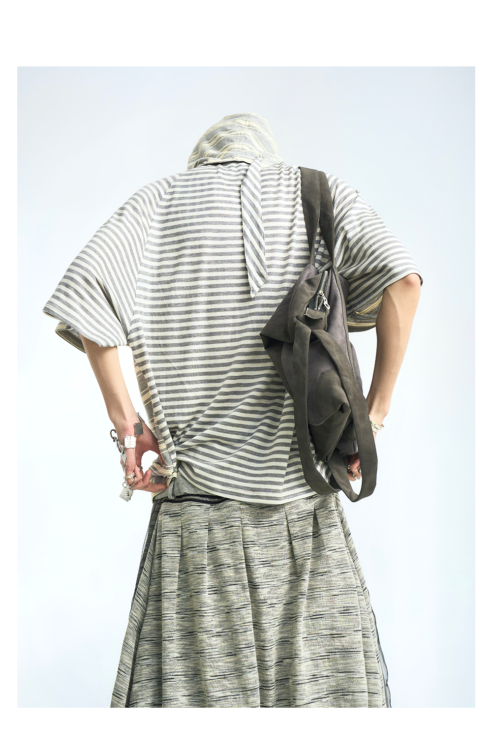 Striped Hooded Scarf Oversized T-Shirt
