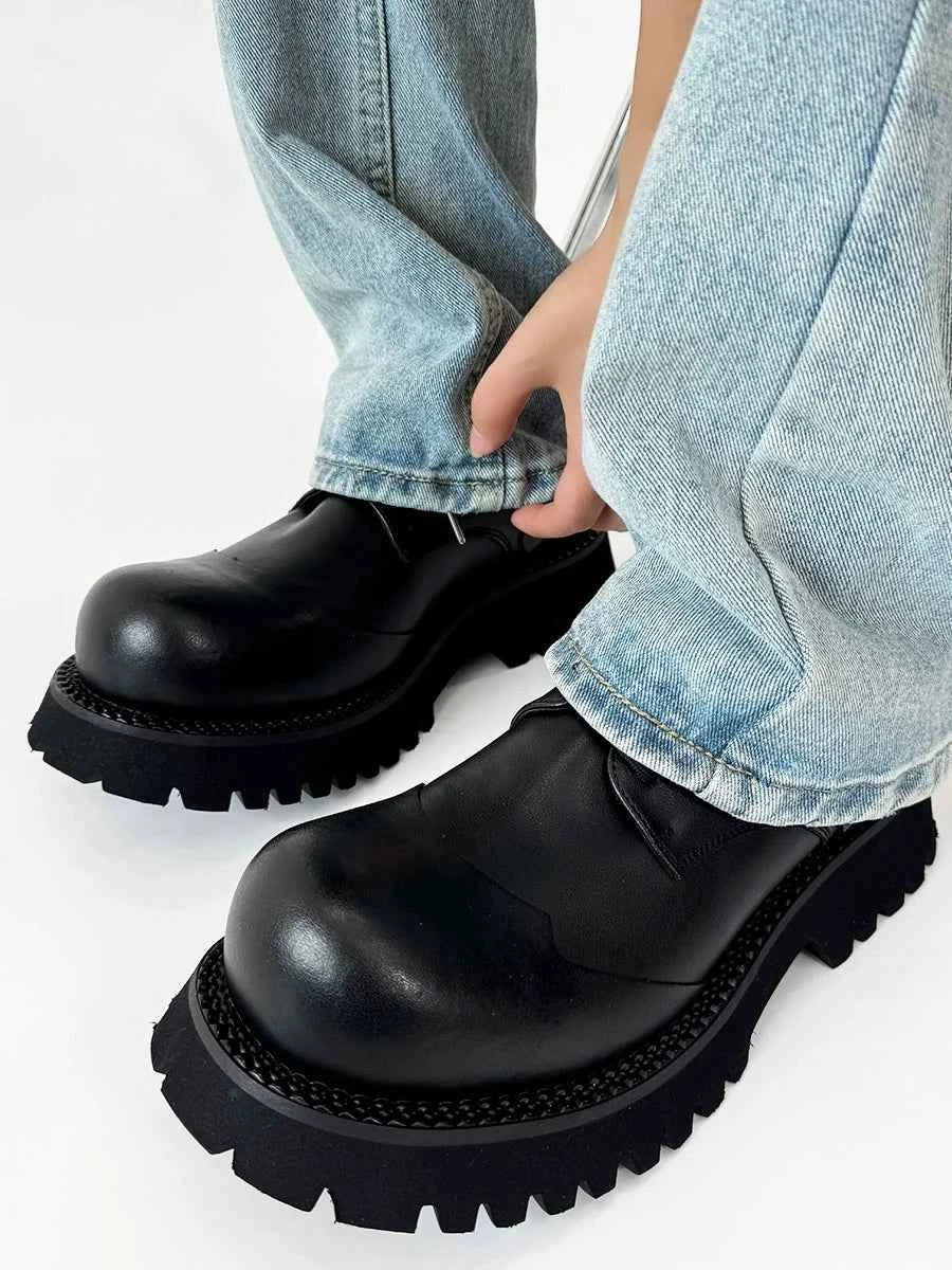 Chunky Black Platform Derby Shoes with Rounded Toe