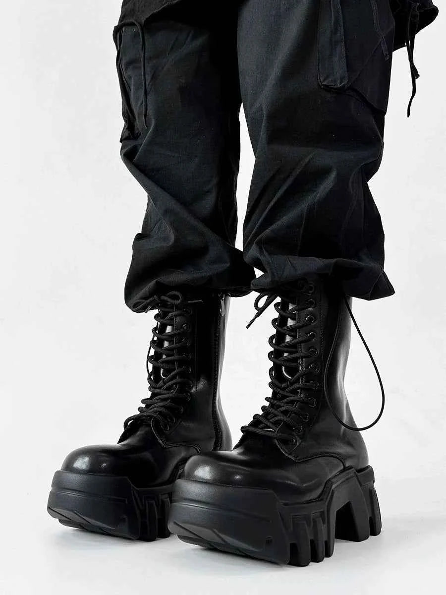 Futuristic Black Zip Platform Combat Boots